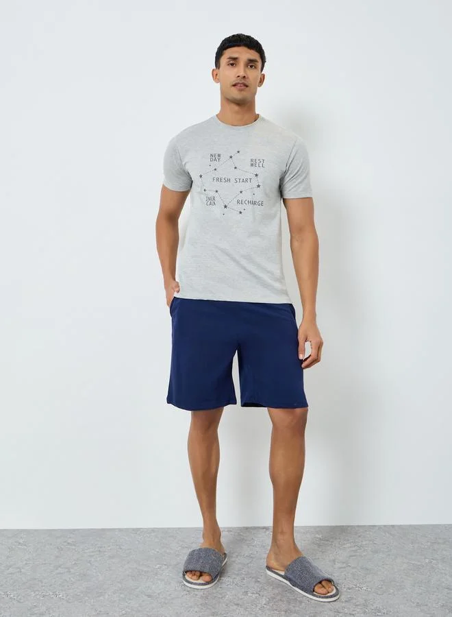Men Printed Knit T-Shirt and Shorts Set